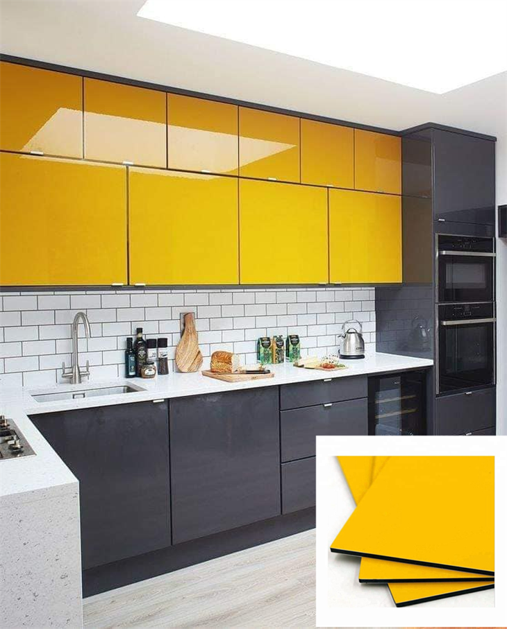 Glossy ACM Sheets Cladding Wood Grain Cabinet Usage